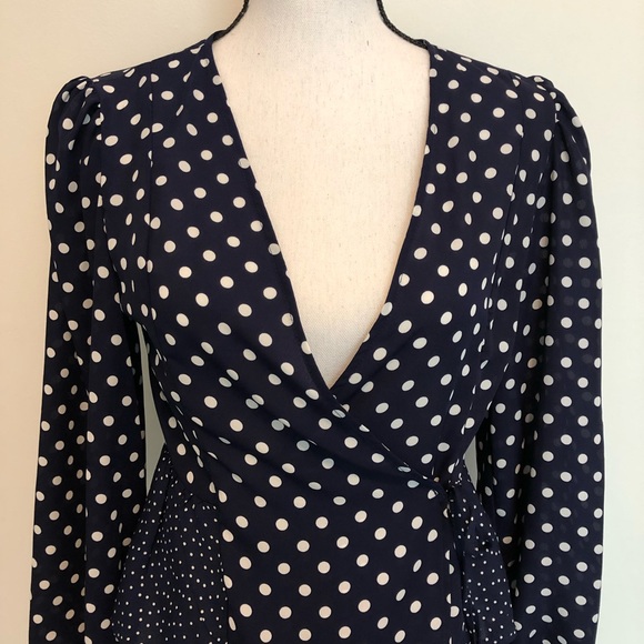 Topshop navy/white polka dot wrap top - Picture 6 of 6